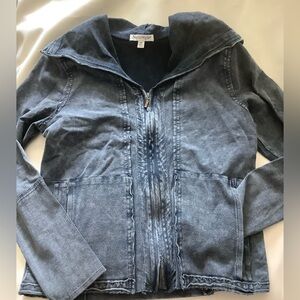 Northstyle new acid knit denim wash zip up hoodie cardigan size petite small